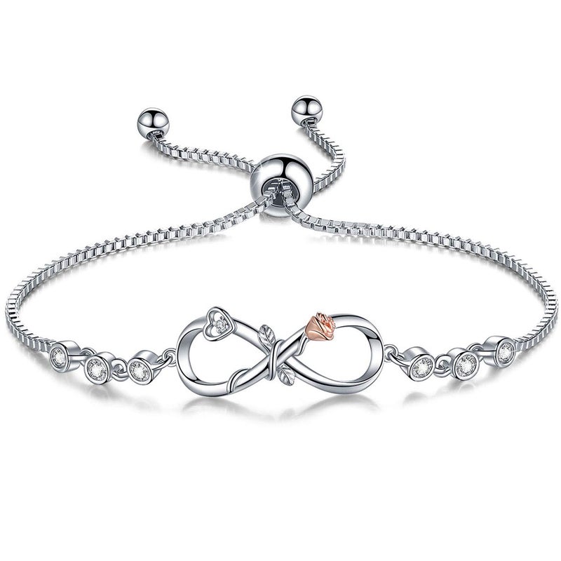 Desimtion Christmas Bracelets Gifts for Girls Wife Girlfriend, Infinity Rose Bracelets for Daugther Women, Stocking Stuffers for Teen Girls, Birthday Jewelry Gifts for Her - Image 1